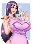  apron breasts fate/grand_order huge_breasts ladle minamoto_no_raikou_(fate/grand_order) naked_apron purple_eyes purple_hair teatime_(mike) very_long_hair 