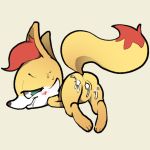  2018 3_toes after_sex anthro ass_up bedroom_eyes blush butt canine cum cum_in_pussy cum_inside cum_on_butt digital_media_(artwork) drooling female fennekin fur green_eyes half-closed_eyes itsunknownanon long_tail looking_at_viewer looking_back lying mammal nintendo on_front pok&eacute;mon pok&eacute;mon_(species) pose presenting presenting_hindquarters rear_view red_fur saliva seductive simple_background smile sweat toes video_games white_fur yellow_fur 