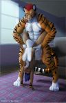  abdominal_bulge anthro balls big_balls breasts domination duo feline female huge_balls inside lynx male male/female male_domination mammal muscular muscular_male nude open_mouth pecs sex shintori smile standing tiger 