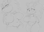  2018 animal_crossing anthro belly big_breasts breasts clothed clothing female freckles hedgehog mammal monochrome multiple_images navel nintendo nipples purple_yoshi_draws sable_able slightly_chubby solo thick_thighs video_games 