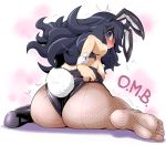  adjusting_clothes al_bhed_eyes animal_ears ass bare_shoulders black_footwear black_hair black_leotard blush breasts bunny_ears bunny_tail bunnysuit closed_mouth fake_animal_ears feet fishnet_pantyhose fishnets full-face_blush hairband hex_maniac_(pokemon) high_heels large_breasts leotard pantyhose pokemon pokemon_(game) pokemon_xy purple_eyes purple_hairband shoes single_shoe sitting smile soles solo tail takura_mahiro tears wavy_mouth wrist_cuffs 