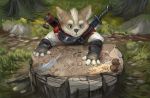  2018 4_fingers anthro black_nose canine detailed_background digital_media_(artwork) dog fur grass male mammal melee_weapon smile solo sword tan_fur themefinland weapon 