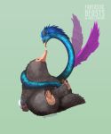  copyright_name fantastic_beasts_and_where_to_find_them feathered_wings fur_trim green_background jippei niffler no_humans occamy simple_background wings 