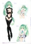  absurdres alternate_costume angel_wings arm_under_breasts bangs bare_shoulders bodysuit breast_hold breasts center_opening cleavage crossed_arms elbow_gloves eyebrows_visible_through_hair feathered_wings four_goddesses_online:_cyber_dimension_neptune full_body gloves gradient gradient_hair green_hair green_heart hair_between_eyes hair_ornament halo high_ponytail highres kami_jigen_game_neptune_v large_breasts leotard long_hair looking_at_viewer multicolored_hair multiple_views navel neptune_(series) official_art parted_lips ponytail power_symbol purple_eyes revealing_clothes scan sideboob simple_background symbol-shaped_pupils thighhighs tsunako turtleneck very_long_hair wings 