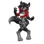  2017 anthro big_breasts blue_eyes breasts canine clothing collar facial_piercing female hair long_hair mammal navel nekonny nose_piercing open_mouth piercing redshift shirt simple_background solo standing surprise torn_clothing transformation were werewolf white_background wide_hips 