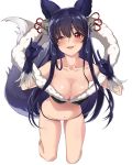  ;d absurdres animal_ears backless_outfit bangs bare_shoulders barefoot bell bikini black_bikini blunt_bangs blush breasts cleavage collarbone commentary_request erune eyebrows_visible_through_hair fox_ears fox_shadow_puppet fox_tail full_body fur fur-trimmed_bikini fur_gloves fur_trim gloves granblue_fantasy groin hair_bell hair_ornament hair_ribbon highres impossible_clothes jingle_bell kneeling large_breasts legs_apart long_hair looking_at_viewer medium_breasts navel one_eye_closed open_mouth red_eyes red_ribbon ribbon smile solo spicy_moo stomach swimsuit tail tail_raised very_long_hair yuel_(granblue_fantasy) 