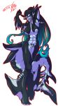  2016 abs athletic black_hair blue_eyes blue_hair breasts ear_fins female fin gradient_hair hair humanoid karatachi long_hair marine multicolored_hair navel open_mouth red_sclera sharp_teeth signature solo tail_fin teeth tongue tongue_out unknown_species 