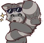  alpha_channel cute eyewear fluffy happy mammal procyonid raccoon simple_background standing sunglasses superkawas tail_hug teeth tervos_(character) transparent_background 
