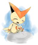  &lt;3 2014 blush cum doneru erection legendary_pok&eacute;mon male nintendo open_mouth penis pok&eacute;mon pok&eacute;mon_(species) simple_background solo tongue victini video_games white_background 