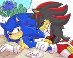  angelofhapiness anthro bed black_nose blood clothing duo footwear green_eyes hedgehog mammal pillow shadow_the_hedgehog sonic_(series) sonic_the_hedgehog tears video_games wounded 