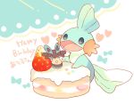  bad_id bad_twitter_id character_doll commentary_request english fins food fruit gen_3_pokemon happy_birthday looking_at_viewer lucario mudkip nekotorina no_humans open_mouth pokemon pokemon_(creature) sitting smile solo strawberry strawberry_shortcake 