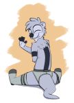  2018 anthro bluedouble briefs clothed clothing eyes_closed fur_markings furgonomics legwear looking_back male mammal markings mustelid olive_(xylious) otter rear_view sitting smile socks solo tail_clothing topless underwear waving 