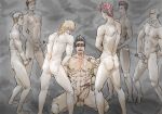  6+boys abs ass bara blindfolded bukkake cum ejaculation erection facial group_sex kneeling male_focus masturbation multicolored_hair multiple_boys muscle nude open_mouth orgasm orgy pecs penis reito_raichi restrained testicles yaoi 