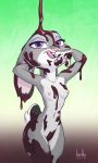  2018 anthro artbirchly_(artist) breasts candy chocolate digital_media_(artwork) disney eyelashes female food fur invalid_tag judy_hopps lagomorph looking_at_viewer mammal nipples nude open_mouth purple_eyes rabbit simple_background smile solo syrup tongue tongue_out zootopia 