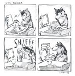  ! 2014 4koma black_nose book box canine comic customer_service_wolf mammal onomatopoeia snout sound_effects text unknown_artist wolf 