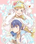  alfonse_(fire_emblem) animal_ears blonde_hair blue_hair blush bunny_ears bunny_girl bunny_tail bunnysuit detached_collar fake_animal_ears fire_emblem fire_emblem_heroes gloves green_eyes kizuki_miki long_hair looking_at_viewer multicolored_hair open_mouth sharena short_hair simple_background smile tail 