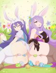  alternate_costume anal anal_object_insertion animal_ears anus ass biting blue_eyes blue_hair bunnysuit camilla_(fire_emblem_if) easter_egg egg egg_laying fake_animal_ears fire_emblem fire_emblem:_kakusei fire_emblem_heroes fire_emblem_if flower hair_flower hair_ornament hair_over_one_eye highres hood lip_biting long_hair looking_at_viewer lucina lying merunyaa multiple_girls naughty_face no_panties object_insertion on_side plant pubic_hair purple_eyes purple_hair pussy thighhighs vaginal vaginal_object_insertion very_long_hair 