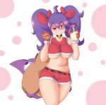  1girl @_@ breasts christmas hex_maniac_(pokemon) large_breasts long_hair npc_trainer pokemon pokemon_(game) pokemon_xy ruw_ruler shorts twintails underboob 