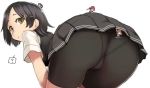  ass bike_shorts black_shorts blue_hair chibi fairy_(kantai_collection) foreshortening from_behind giantess grey_hair grey_skirt grey_vest hair_ornament hairclip kantai_collection kuroshio_(kantai_collection) leaning_forward looking_at_viewer looking_back minigirl multiple_girls panties_under_bike_shorts pleated_skirt ponytail purple_hair shirt short_hair short_sleeves shorts simple_background skirt solo_focus striped striped_skirt twintails upper_body utopia vest white_background white_shirt yellow_eyes 