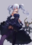  black_gloves black_legwear commentary dress elbow_gloves gloves granblue_fantasy igarashi_youhei long_hair orchis shadowverse silver_hair thighhighs twintails 