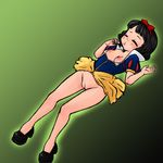  black_hair blush bottomless breasts breasts_outside disney dress nipples no_bra no_panties open_clothes open_dress pussy ribbon shoes sleeping snow_white snow_white_and_the_seven_dwarfs 