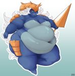  anthro anthrofied big_breasts blue_skin breasts cleavage clothed clothing female humanoid_face kaekafei mammal melee_weapon morbidly_obese nintendo obese overweight pok&eacute;mon pok&eacute;mon_(species) polearm samurott spear thick_thighs video_games weapon 