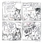  ! 2014 4koma ? avian bird black_nose book canine comic customer_service_wolf dialogue english_text mammal onomatopoeia owl snout sound_effects text unknown_artist wolf 