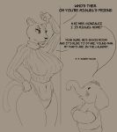  age_difference anthro big_breasts breasts clothed clothing deersun dialogue duo elephant english_text feline female fully_clothed hand_on_hip hi_res larger_female line_art lion male mammal maria_gonzalez mature_female navel older_female open_mouth pantherine panties proboscidean raised_arm size_difference skimpy smaller_male standing sweater text underwear young younger_male 