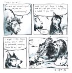  ! 2015 4koma ? bison black_nose bone bovine buffalo canine comic customer_service_wolf dialogue eating hard_vore mammal snout speech_bubble teeth text unknown_artist vore wolf 