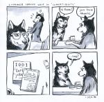  ! &lt;3 2016 4koma ? black_nose book canine comic customer_service_wolf dialogue mammal snout speech_bubble text unknown_artist wolf 