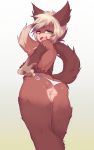  2017 5_fingers anthro bedroom_eyes breasts brown_fur brown_tail butt butt_pose canine clothed clothing coffeechicken cute_fangs ear_tuft eyebrows eyelashes female fluffy fur fuzzy green_eyes hair half-closed_eyes humanoid_hands long_ears looking_at_viewer looking_back mammal open_mouth panties pinup portrait pose rear_view seductive short_hair simple_background small_breasts smile solo standing three-quarter_portrait tongue topless tuft two_tone_tail underwear were werewolf white_tail wolf 