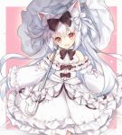  animal_ears azur_lane bare_shoulders black_bow bow breasts cat_ears commentary_request dress frilled_dress frills hair_bow long_hair long_sleeves medium_breasts off-shoulder_dress off_shoulder shirt silver_hair sleeveless sleeveless_shirt sleeves_past_fingers sleeves_past_wrists solo tengxiang_lingnai two_side_up very_long_hair white_bow white_dress white_shirt white_umbrella wide_sleeves yukikaze_(azur_lane) 