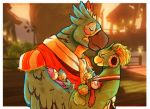  amali_(zelda) anthro avian beak bird breath_of_the_wild clothing cree_(zelda) daughter eyes_closed family feathers female genli_(zelda) group hair hug husband kass_(zelda) kemono kheel_(zelda) kotts_(zelda) leafyns male male/female nintendo notts_(zelda) rito romantic scarf simple_background size_difference sleeping smile the_legend_of_zelda video_games wife winged_arms wings 