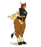  2018 5_fingers bottomless brown_fur brown_hair canine clothed clothed/nude clothed_female_nude_male clothing digital_media_(artwork) dog donkey equine female fur green_eyes hair hi_res hoodie hug imminent_sex junyois larger_female long_hair looking_at_viewer male male/female mammal nude open_mouth purple_eyes pussy simple_background size_difference standing surprise thick_thighs 