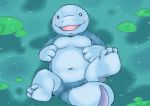  2014 3_fingers 3_toes absurd_res anthro digital_drawing_(artwork) digital_media_(artwork) erection fangs featureless_crotch floating happy hi_res looking_at_viewer lying male nintendo nude on_back open_mouth pok&eacute;mon pok&eacute;mon_(species) quagsire slightly_chubby slugsdog smile solo swimming toes video_games water 