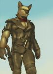  binoculars canine dog gideon gun leather mad_max male mammal pose ranged_weapon simple_background solo weapon 
