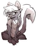  2018 anthro briskby_(character) claws clothed clothing disney eyewear fan_character female glasses looking_at_viewer mammal nobby_(artist) simple_background sitting skunk toe_claws white_background zootopia 