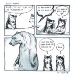  ! 2014 4koma ? bear black_nose canine comic customer_service_wolf dialogue english_text female larger_feral mammal size_difference smaller_feral snout speech_bubble text unknown_artist wolf 