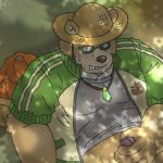  2018 anthro bear belly clothing eyewear food fruit glasses goyemon_k hat male mammal masturbation overweight overweight_male penis pumpkin shirt solo straw_hat tokyo_afterschool_summoners volos 