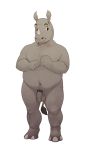  2016 3_toes 5_fingers anthro arm_hair balls belly big_belly biped body_hair brown_eyes digital_drawing_(artwork) digital_media_(artwork) eyebrows fist flaccid front_view full-length_portrait fupa grey_balls grey_eyebrows grey_hooves grey_horn grey_penis grey_skin grey_tail happy_trail hooves horn indian_rhinoceros leg_hair lighting looking_aside male mammal navel nude overweight overweight_male penis portrait pubes rhinoceros rhinocerotid shadow simple_background smile snout solo standing tail_tuft toes toony tuft uncut white_background zhaqez 