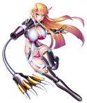  1girl bikini_armor blonde_hair breasts curvy cyborg elf female full_body green_eyes horns iris_wizard_14 lilith-soft long_hair monster_girl official_art oni pointy_ears robotic_arms robotic_legs sano_toshihide shiny shiny_skin taimanin_(series) taimanin_asagi_battle_arena white_skin 