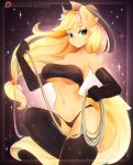  2018 anthro anthrofied applejack_(mlp) armwear blonde_hair bra breasts clothing cowboy_hat digital_media_(artwork) earth_pony equine female friendship_is_magic green_eyes hair hat hi_res holding_object horse koveliana legwear long_hair looking_at_viewer mammal my_little_pony panties patreon pony rope smile solo underwear 