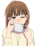  allergy blush brown_hair long_hair mattaku_mousuke one_eye_closed original runny_nose surgical_mask tears upper_body 