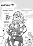  big_breasts black_and_white bra breasts clothing dialogue dragonborn female hat human humor kl0ndike male mammal monochrome scales scalie simple_background slit_pupils underwear 