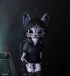  2018 5_fingers anthro black_hair blush cat clothed clothing cum erection feline flyingtanks fur hair inside legwear male mammal penis purple_eyes purple_tongue socks solo spots spotted_fur striped_legwear striped_socks stripes 