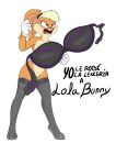  2018 angry anthro blonde_hair breasts censure clothing digital_media_(artwork) embarrasing female fur hair lagomorph legwear lingerie lola_bunny looney_tunes mammal nude open_mouth principericardo rabbit simple_background solo stockings text thigh_highs underwear warner_brothers 