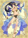  :d anklet barefoot bikini blue_eyes blue_hair breasts cleavage dual_wielding full_body holding jewelry kerberos_blade large_breasts long_hair looking_at_viewer michitakamitsuk_(mitsukimtw) navel open_mouth ponytail ririieru_chronowaal scimitar sidelocks smile solo swimsuit sword weapon 