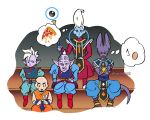  bald beerus bracelet crossed_arms dougi dragon_ball dragon_ball_super earrings egg egyptian_clothes embarrassed expressionless eyelashes food hachibani jewelry kaioushin kuririn long_sleeves looking_at_another looking_down male_focus mohawk multiple_boys nervous number pizza pointy_ears potara_earrings rou_kaioushin simple_background sitting sparkle staff sweatdrop thought_bubble twitter_username whis white_background white_hair wristband 