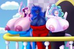 09hankris 2018 absurd_res anthro areola assisted_exposure balcony big_breasts blue_hair blush breasts clothing cloud digital_media_(artwork) dress equine eyes_closed female friendship_is_magic group hair half-closed_eyes hi_res horn huge_breasts hyper hyper_breasts long_hair mammal marauder6272 multicolored_hair my_little_pony nipples open_mouth open_smile princess_cadance_(mlp) princess_celestia_(mlp) princess_luna_(mlp) sibling sisters sky smile winged_unicorn wings 