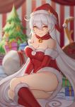  +_+ 15805850117 1girl absurdres alternate_costume ass bangs bare_shoulders bell blurry blurry_background bobblehat box breasts candy candy_cane cape christmas_tree cleavage depth_of_field detached_sleeves dress food fur fur-trimmed_dress fur-trimmed_sleeves fur_trim gift gift_box hair_between_eyes hat highres honkai_(series) honkai_impact_3 indoors jingle_bell kiana_kaslana kneehighs large_breasts long_hair long_sleeves panties parted_lips reclining red_cape red_dress red_hat red_legwear santa_costume santa_hat short_dress silver_hair smile solo striped striped_background thighs underwear upskirt vertical-striped_background vertical_stripes very_long_hair white_panties yellow_eyes 